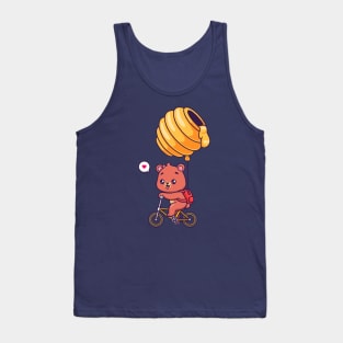 Cute Bear Riding Bicycle With Honeycomb Balloon Cartoon Tank Top